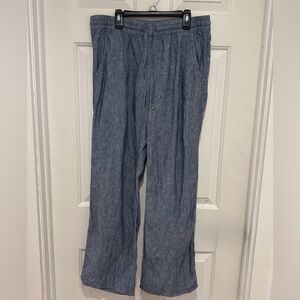 L.L. Bean Chambray Blue wide leg linen  drawstring pants size 8